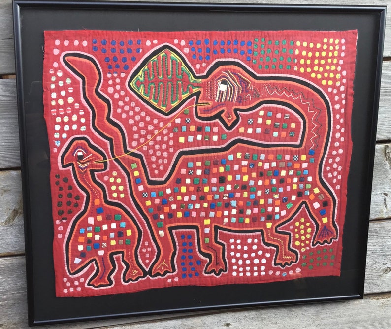 Vintage Molas Kuna Indian San Blas Islands Panama Framed Wall Art Cuna