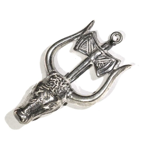 Vintage Minoan Double Axe Sterling Minotaur Large Silver Brooch Pin