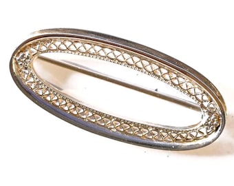 Art Nouveau 14k White Gold Round Oval Filigree Pin