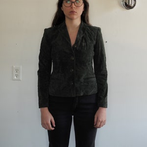 Vintage Ralph Lauren Petite Women&#39;s Suede Leather Jacket sz Petite P/P Warm Green Button Up Peacoat