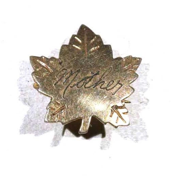 Vintage Liberty Silver Engraved "MOTHER" Maple Leaf Fall Gold Vermeil Small Pin