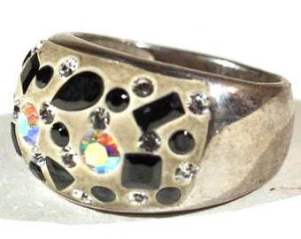 Vintage Sterling Modernist Minimalist Iradescent Slight Domed Silver 925 Band Ring