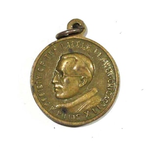 Vintage Medal St Therese Pope Pius XII Society of the Little Flower Chicago IL Small Religious Charm Medal