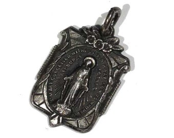 Vintage Virgin Mother Mary Miraculous  Sterling Silver Religious  Charm Medal