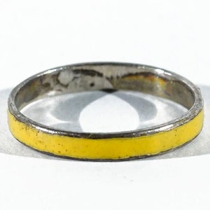 Vintage Yellow Enamel Sterling Silver Band  Ring