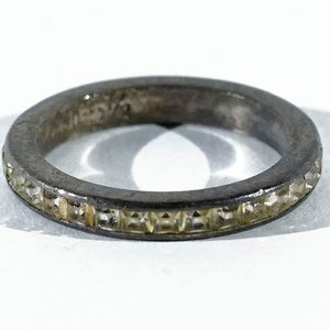 Vintage Crown Trifari Sterling Pat Pend Rhinestone Eternity Modernist Minimalist Antique Channel Set Silver 925 Band Ring - Engagement Style