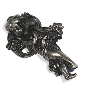 Vintage Angel Cupid Valentine Cherub Sterling Putti Flying Lover Valentines Day Brooch Pin