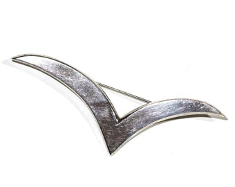 Vintage Large V Bird Sterling Mid Centruy Modernist Abstract Boomerang Silver Pin