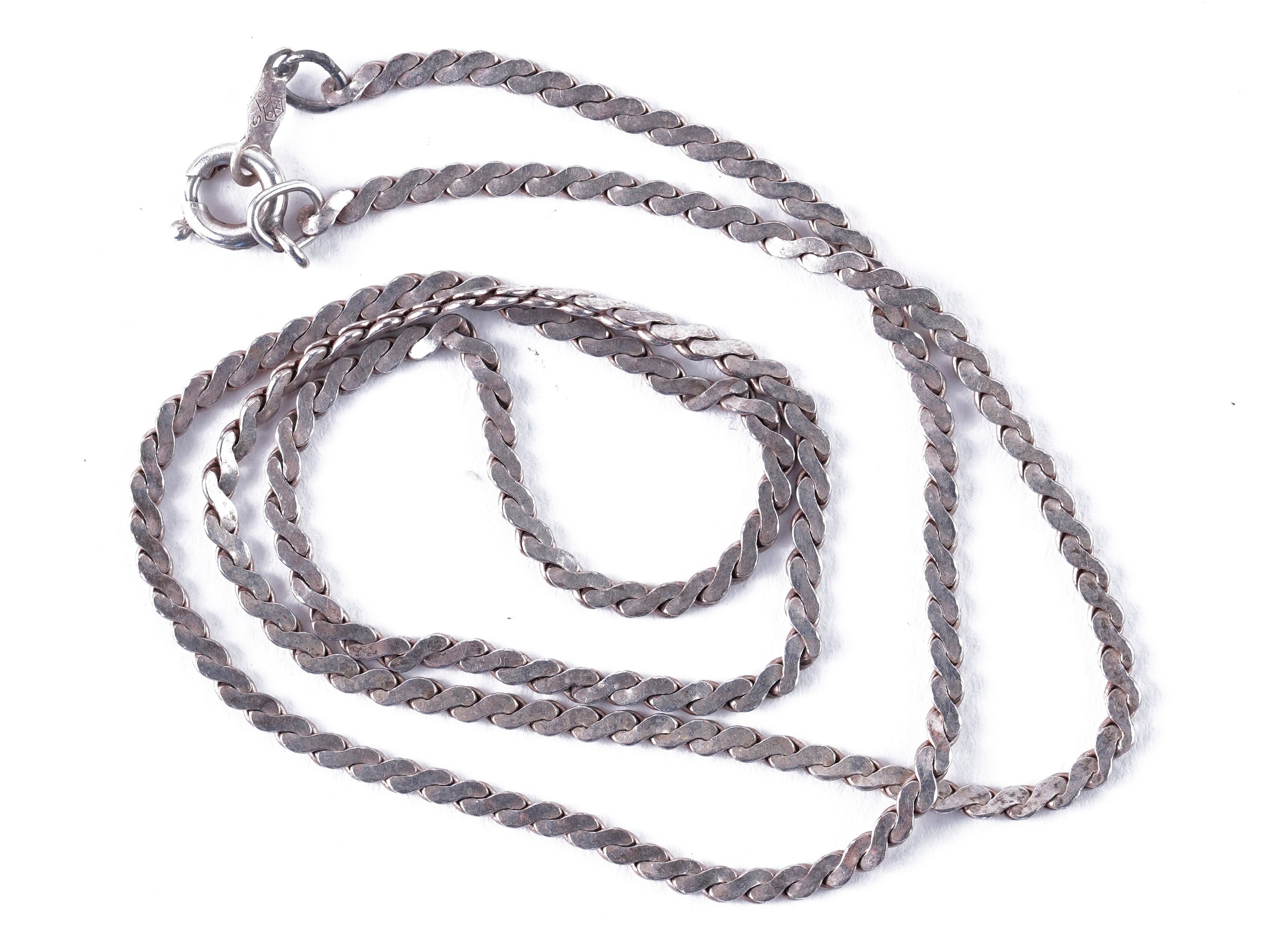 Vintage Sterling Silver Flat Serpentine Snake Chain Necklace 16