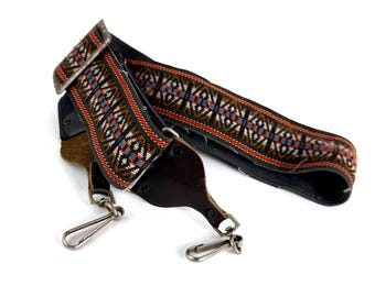 Vintage 80s Embroidered Yellow Red Black Southwestern Mexico Gaucho Aztec Mayan Geometric  Camera Strap