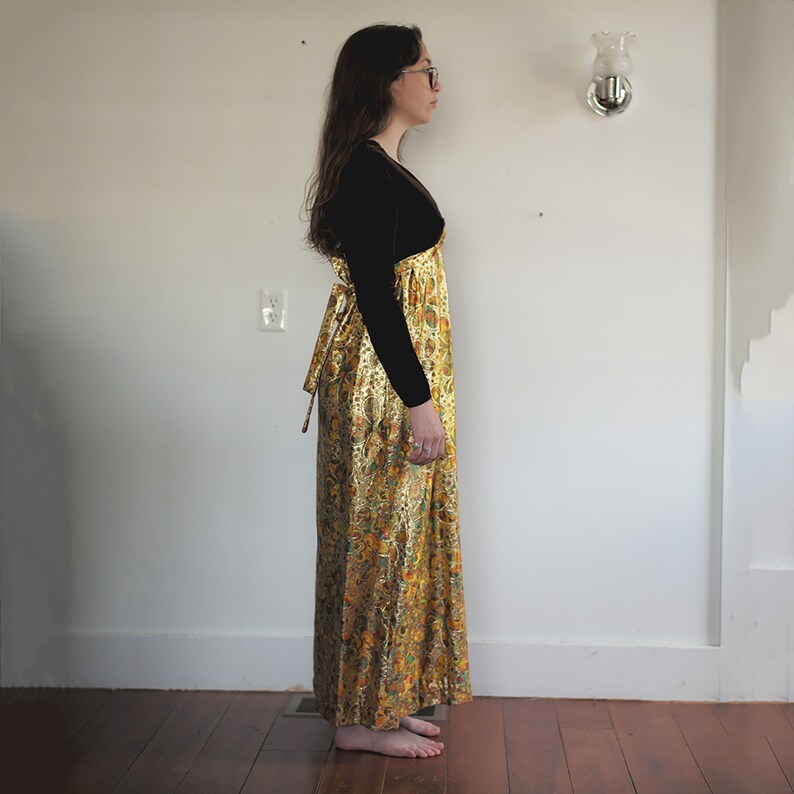Vintage Crushed Velvet Authentic Handmade 60s Gustav Klimt Psychadellic Style Gold Maroon Zip Back Dress