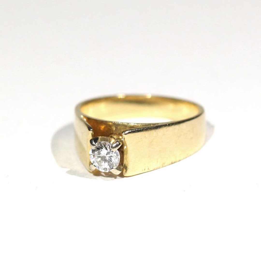 Vintage Large Round Diamond 14k Yellow Gold Wedding Engagement Ring .5 ...