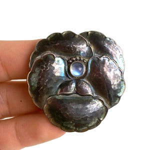 Vintage Georg Jensen Moonstone Flower 113 Denmark Tulip Sterling Silver Pin Brooch