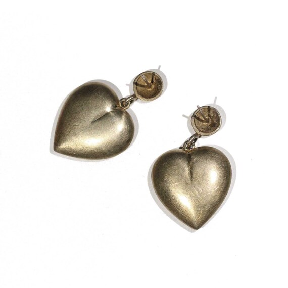 Vintage Puff Heart Gold Dangle Earrings - image 2