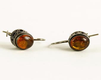 Vintage Stering Round Drop Orange Earrings