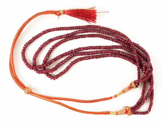 Vintage Raspberry Red Pink Ruby Faceted 3 Strand … - image 1