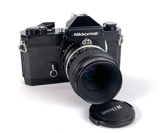 Nikon Nikkormat FT2 35mm Film SLR Camera Black Body + Nikon 55mm f/2.8 Micro Prime Manual Lens Tested Working