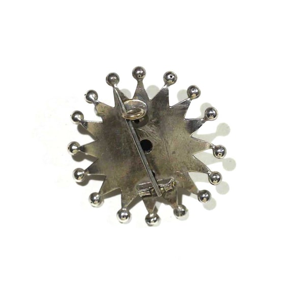 Victorian Art Nouveau Handmade Silver Holloware Star Crown Silver Ball  Whimsical Round Pin - Main Image