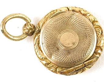 Antique Victorian 14k Yellow Gold Pocket Watch Style Hinged Mini Round Locket Pendant