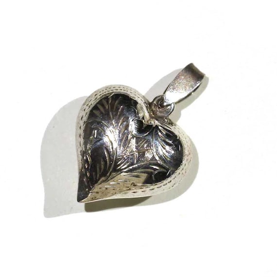 Vintage Sterling Puffy Heart Engraved Fancy Scrol… - image 1