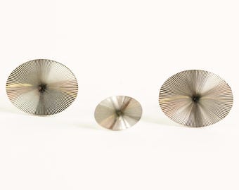 Vintage DB Sterling Sunburst Deco Radiating Disc Wheel Cufflinks and Tie Tac