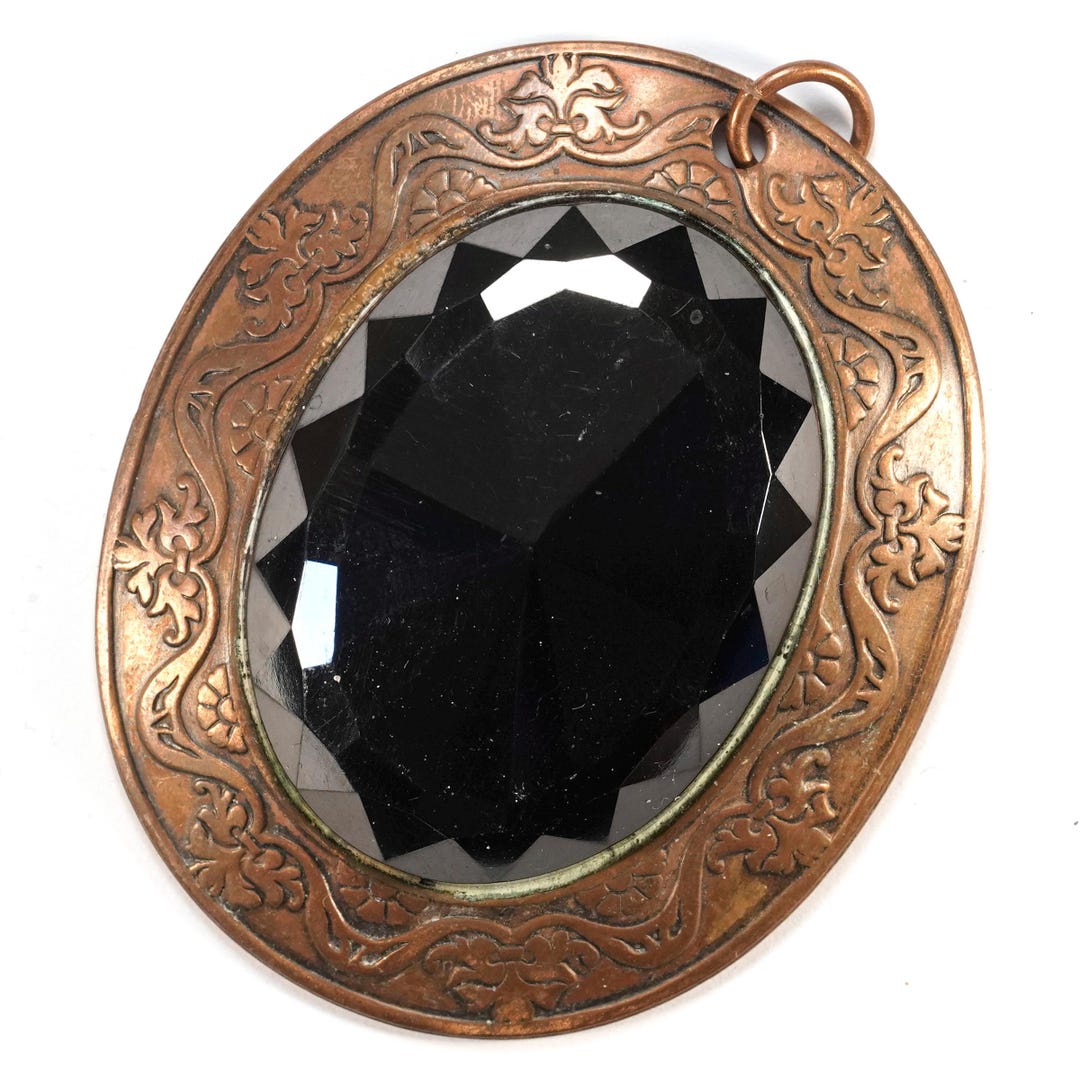 Vintage LARGE Copper and Black Stone Scroll Pattern Framed Pendant - Etsy