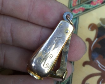 Victorian 10K Yellow Gold Hi Polished Cigar Cutter, Watch Fob, vest fob gram