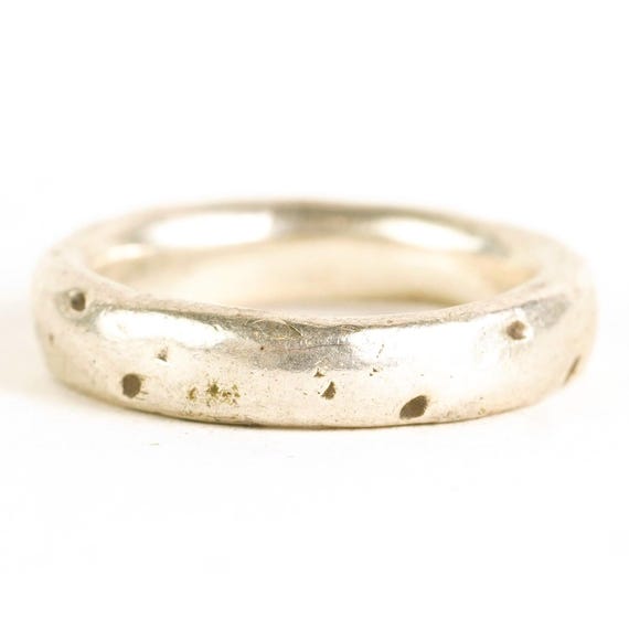 Vintage Sterling Smooth Speckled Minimalist Silver Wedding Stacker Band Ring