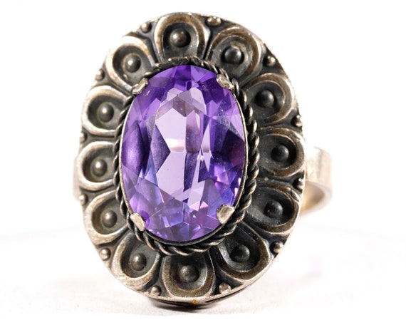 Vintage Purple Amethyst Sterling Silver Ornate Re… - image 3