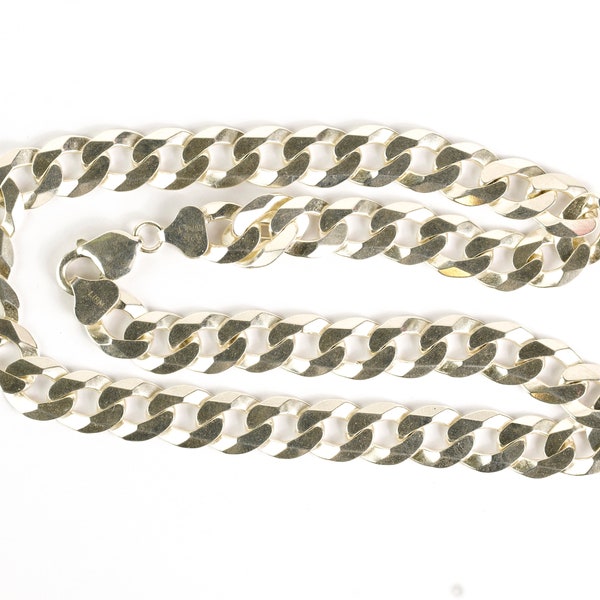 Vintage LIRM OTC Italy Sterling Cuban Flat Thick Link Chain 20" Long