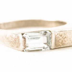 Vintage Sterling Blue Topaz Silver Modernist Minimalist Mid Century Handmade Silver Ring