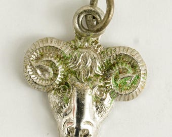 Vintage Ram Portrait Bucking Head Sterling Silver Pendant Charm