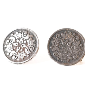 Vintage Metal Solar Flower Botanical Shield Round Geometric Whimsical  Earrings