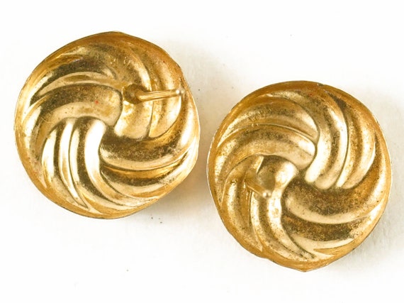 Vintage 14k Yellow Gold Swirl Round Earrings - image 2