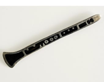 Vintage Taxco Anne Jane Harvey Clarinet Black Enamel Music Instrument Sterling Silver Pin Brooch