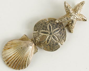 Vintage Sterling Silver Sea Shell Clam Shell Starfish Sand Dollar Pendant