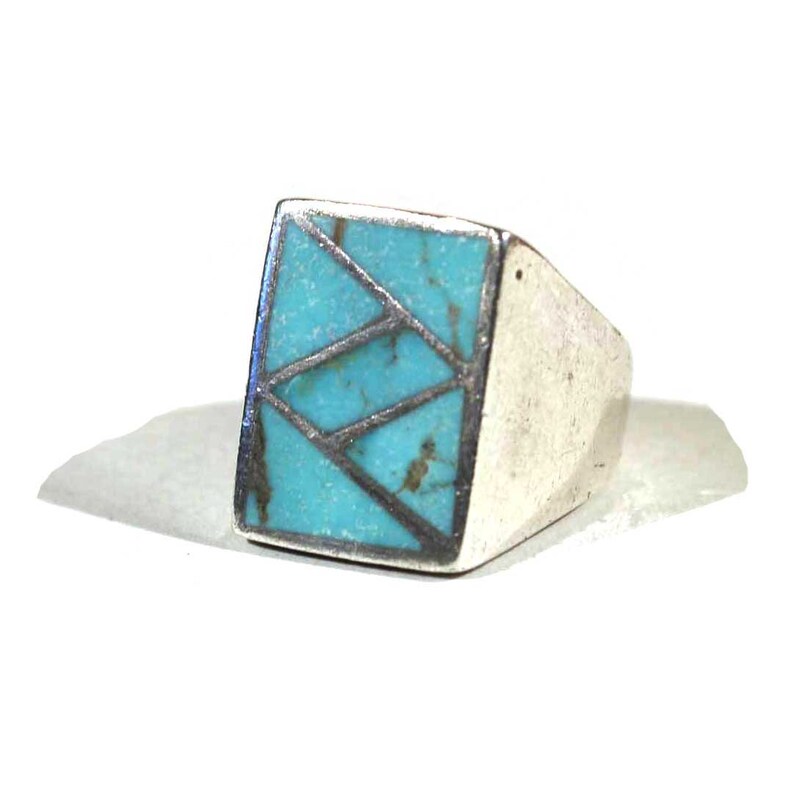 Vintage Navajo Silver Native American Sleeping Beauty Blue Turquoise Handmade Southwestern Silver Geometric Ring