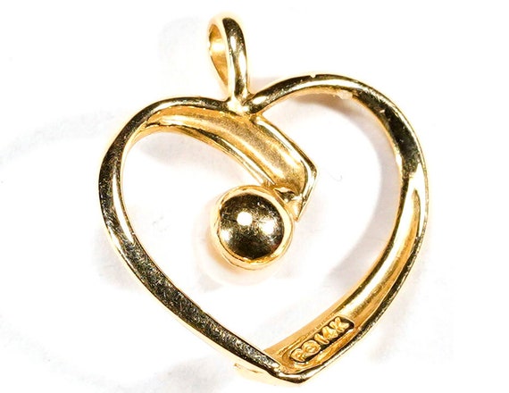Vintage 14k Yellow Gold Pearl Open Heart Heart Pe… - image 2
