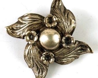 Rare 1955 Pinco Förening Sweden Silver Arts & Crafts Flower Detailed Floral Pin