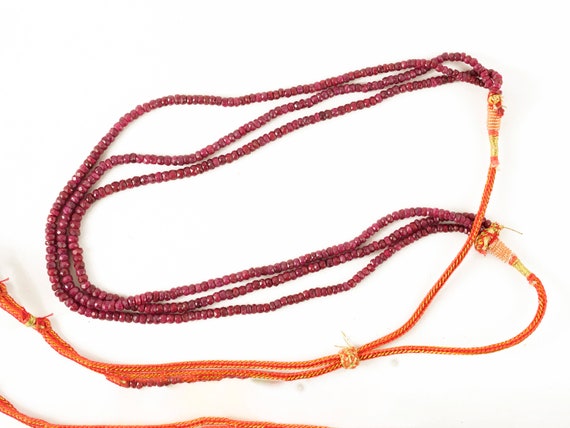 Vintage Raspberry Red Pink Ruby Faceted 3 Strand … - image 2