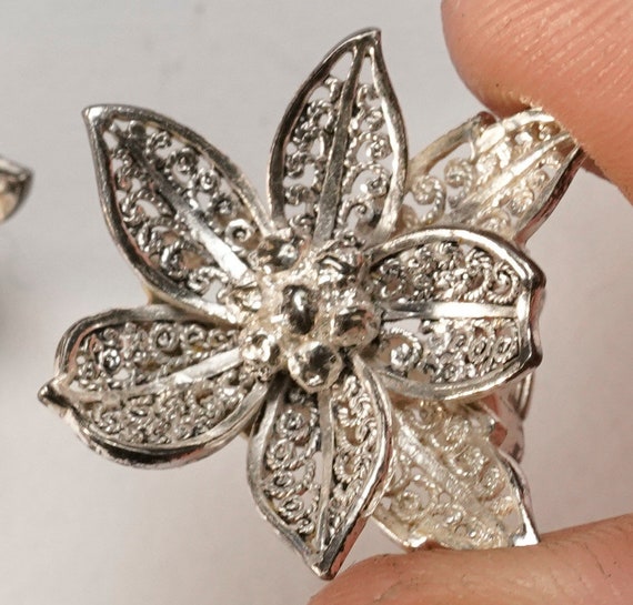 Vintage Sterling Silver Germany Filigree Flower B… - image 1