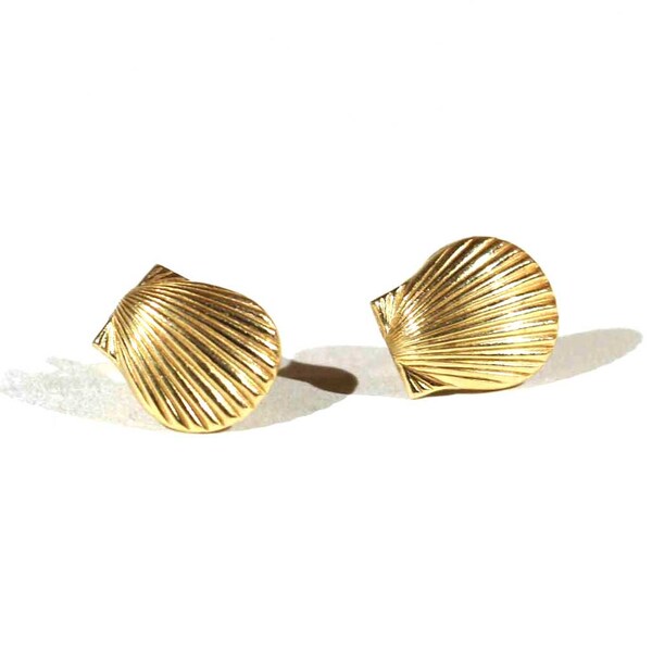 Gold Plated Clip-On Shell Earrings – Retro Clam Design For Non-Pierced Ears – 2cm
