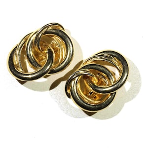 Vintage signed Gay Boyer big gold tone Cartier Trinity Style clip earrings