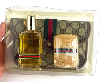 Vintage NOS GUCCI Trousse de Voyage Gift Set Sherry Line Clutch 89 01 021Eau de Perfume no 1 Soap