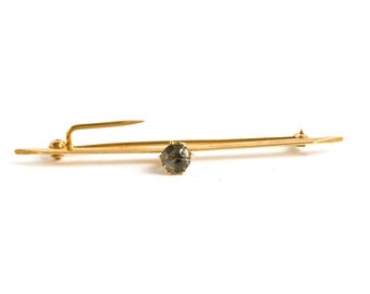 Art Nouveau Style 14k Yellow Gold Single Stone Bar Pin