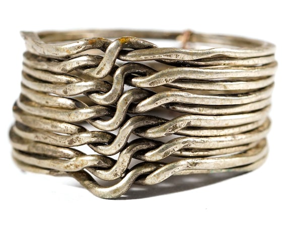 Vintage 12 Stacked Stackable Silver Puzzle Ripple… - image 1