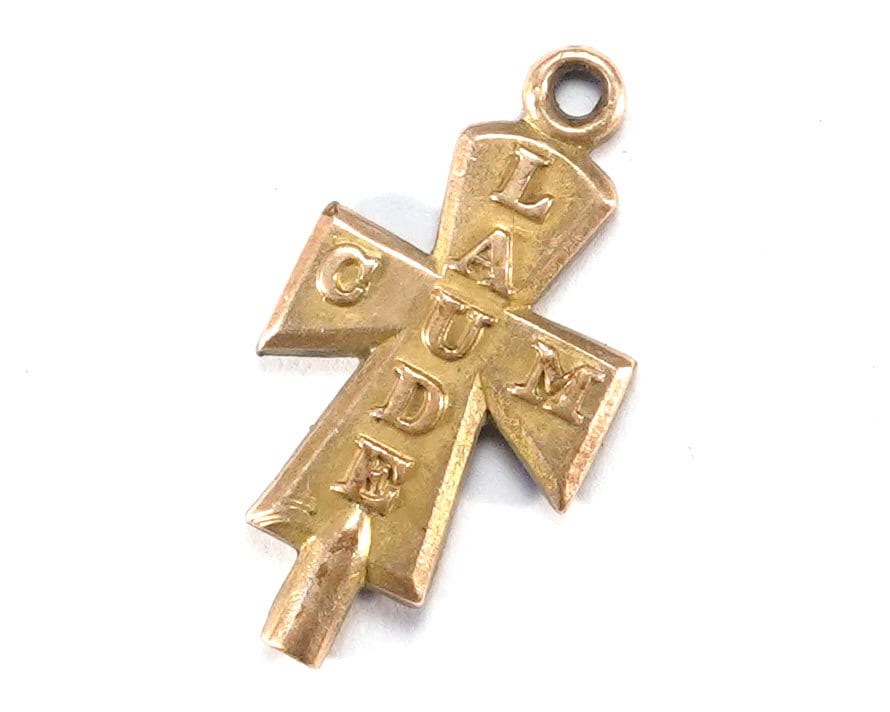 ビンテージネックレス　Central Catholic High School Vintage Gold Filled Cum Laude Society Pin - Gold Tau Cross
