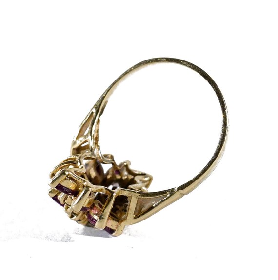 Vintage Red Ruby and Diamond Retro Cluster 14k Ye… - image 4