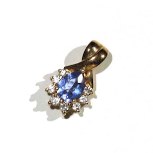 Vintage Sterling Vermeil Blue Topaz Tear Drop Droplet Cz Pear Shape Sterling Ornate Pendant