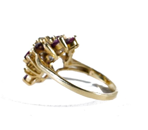 Vintage Red Ruby and Diamond Retro Cluster 14k Ye… - image 3